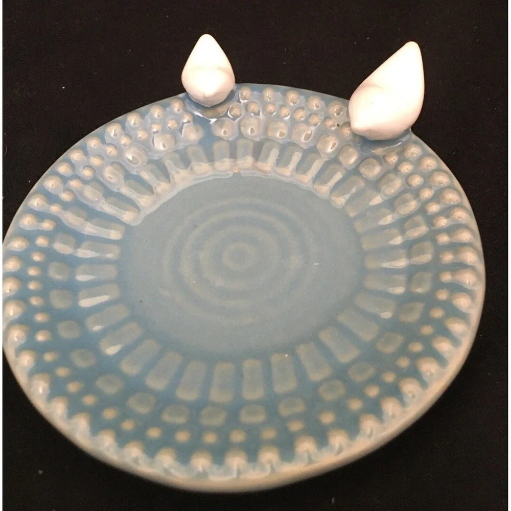 Oh Gussie! Aqua Stoneware Round Trinket Dish with White Birds